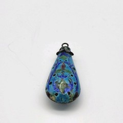 Beautiful Blue Enamel Cloissone pierced pendant Silver Chinese Export estate