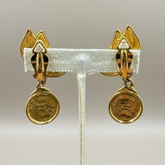 Vintage Gold Tone Tulip Rose Drop Clip On Earrings Coquette Statement Regency