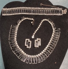 Kramer of NY Vintage Black Lucite? Clear Rhinestone Modernist Parure Set
