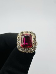 Vintage 3.00ctw Red Spinel & Sapphire Halo 16mm Ring 10k Yellow Gold Size 5.25