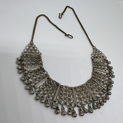 Vintage Ethnic Tribal Silver Tone Filigree Bib Collar Necklace Boho Dangle Bell