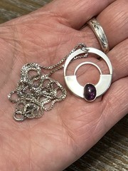 ONE OF A KIND SOUTHWESTERN ARTISAN STERLING SILVER AMETHYST STONE NECKLACE 18”