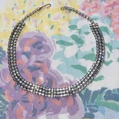 Vintage Rhinestone Choker Necklace Hollywood Glam 50s 60s Silver Glass Stones