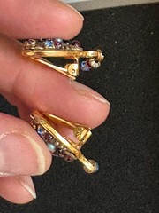 Michal Golan Earrings Clip On Heart Drop Dangle Gold Tone Byzantine Style Mosaic