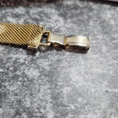 Vintage Gold Tone Mesh Bracelet Heraldic Shield Black Enamel Lion Fleur-de-lis