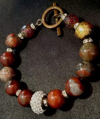 ESTATE Vintage Bracelet, Varied Jasper Beads, Pave’ Spacers, Copper & Gold Leaf