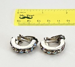 JJE205 Silver Plate Semi Circle Clip On Earrings w Colored zircons VTG