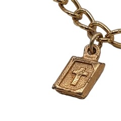 Vintage Gold Tone Multi Charm Bracelet Heart Cross Book Alligator Ark Flower 6