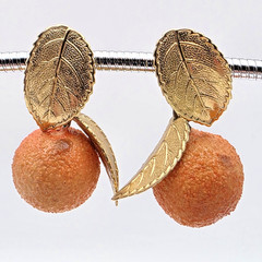 RARE! Napier Fruit Salad Charm Bracelet & Earrings, Peach, Nectarine, Pear Lemon