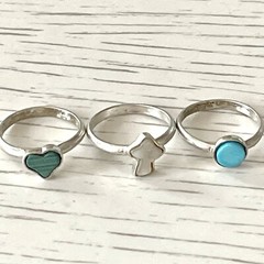VTG 1960s Turquoise Mushroom Ring Lot Sz 7 Stackable Sterling Heart 2