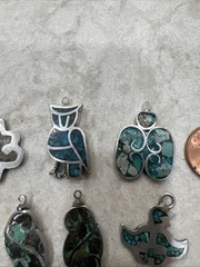 Lot Of 11 Vintage Native American Turquoise & Sterling Silver Charms Pendants