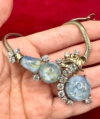 Joseph MAZER BROS Art Glass Blue Gold Cabochon Rhinestone Collar Necklace Jomaz