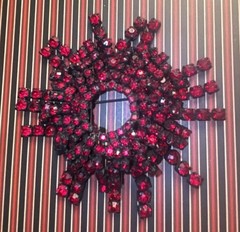 RARE GARNET RHINESTONE VINTAGE FRINGE BROOCH JAPPANED