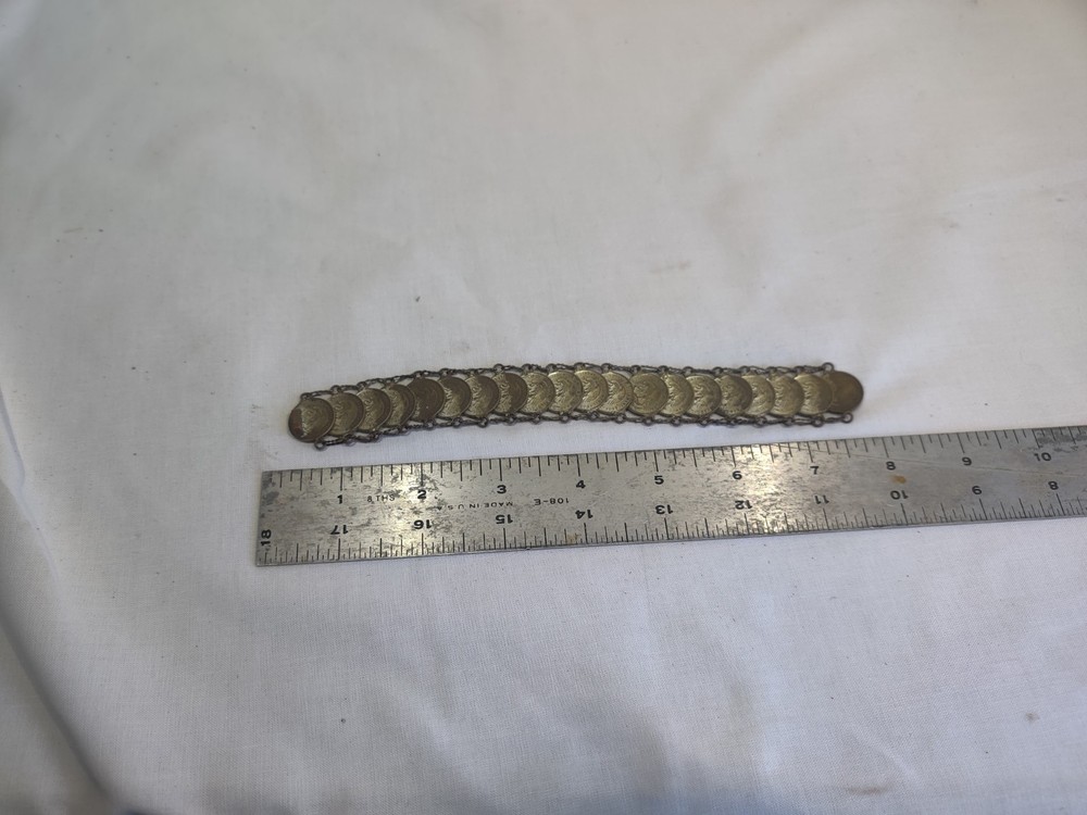 Bracelet, 1956 Mexican 1 Centavo coin is Hand crafted from brass Coins