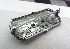 ART DECO 10K WHITE GOLD ANTIQUE VINTAGE FAUX SAPPHIRE DIAMOND FILIGREE PIN 4.4GR