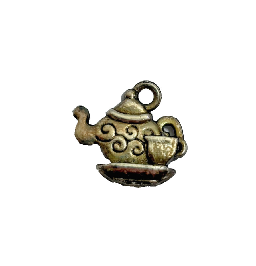 Tiny Silver Plated Teapot Charm 1/2″ Metal