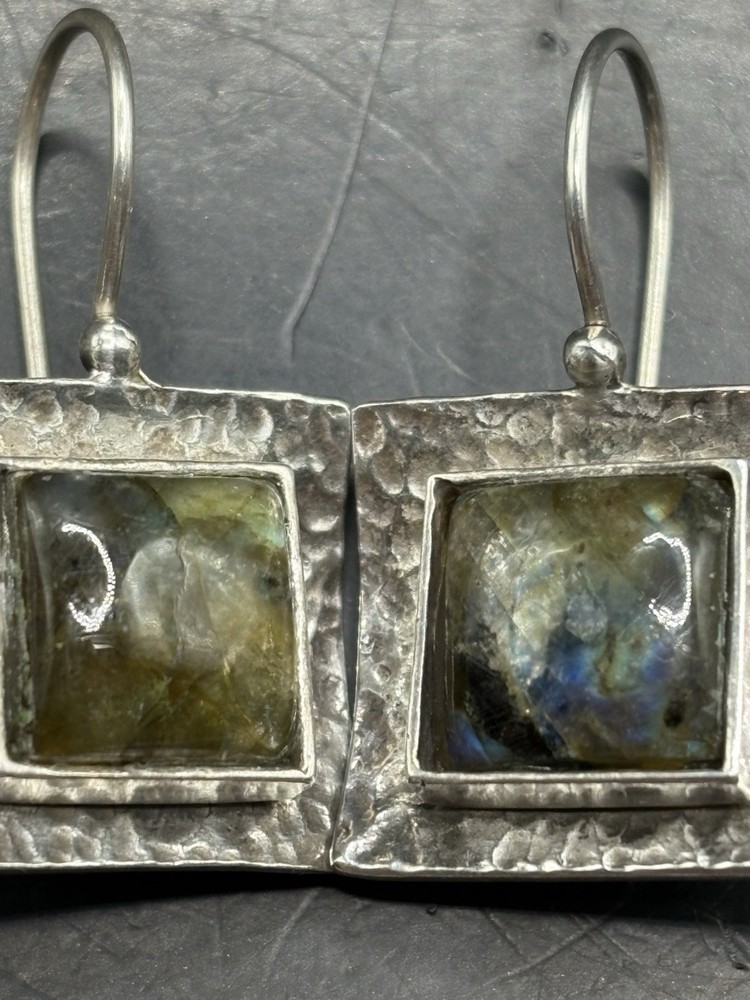 SILPADA Hammered 925 Sterling Silver Square EARRINGS LABRADORITE Stone Marked