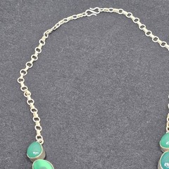 80.5g Sterling Silver 925 Green Chalcedony Statement Necklace Pear Oval Cobochon