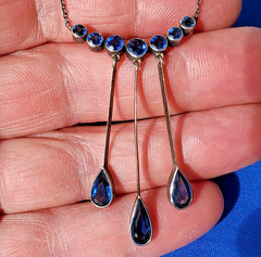 Original STERLING SILVER 925 Deco Modernist Rare Necklace Vintage Sapphire Paste