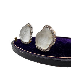WILLIAM DELILLO VINTAGE EARRINGS BAROQUE SHAPE SMOKY CRYSTAL PASTE HALO CLIP-ON