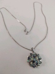 Floral 925 Sterling Silver Flower Pendant Necklace Opal Light & Dark Blue Topaz