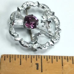 English Amethyst Rhinestone Thistle Brooch Silver Tone Wreath 1.5 in. by MIRACLE