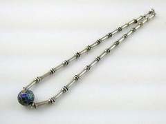 Vintage Sterling Silver Blue Cloisonne Bead Link Necklace 13.4g 925 14.5 Inches