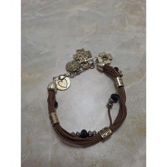 Boho Beaded Charm Bracelet On Cord Gypsy Cha-Cha Multi Strand Mixed Media
