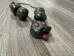 Vintage Folk Art Snake Necklace Hand Painted Beads Leather Cord Tribal Primitive