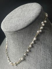Vintage Faux Pearl Braided Necklace Woven Chain Gold Tone Career Wedding