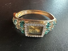 Ethnic Cloisonné Bracelet Watch With Floral Gemstone Alloy Wristwatch