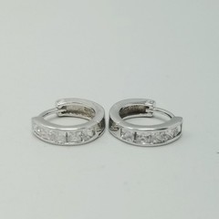Vintage Sterling Silver Huggie Hoop Earrings Rhinestone Inset Hinged 1/2 Inch