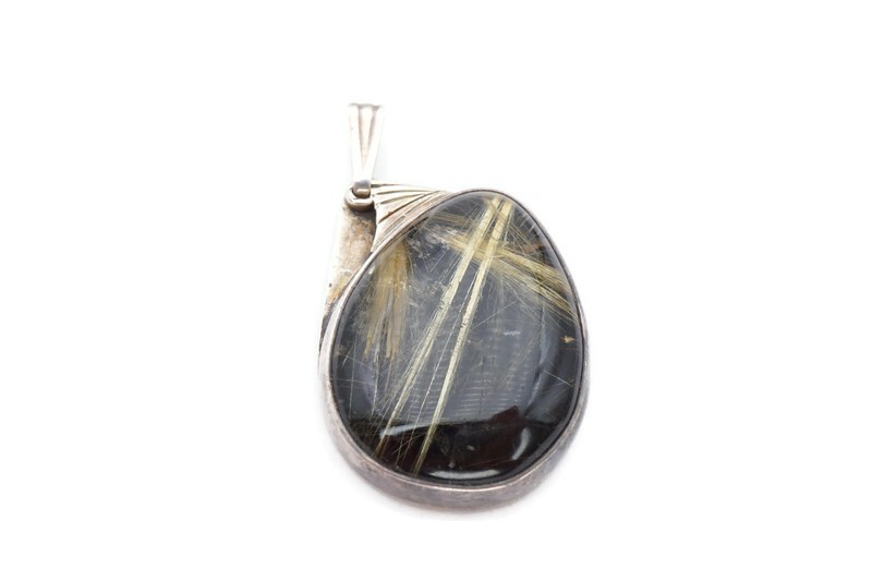 Vintage Sterling Silver 925 Rutilated Quartz Pendant Signed