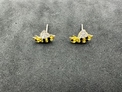 0.68g Vintage Sterling Silver 925 Earrings Yellow Black Sparkle Heart Design M