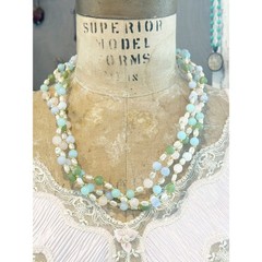 Vintage Faux Jade and Pearl Triple Strand Beaded Necklace