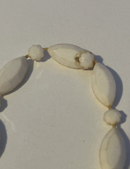 Vintage Marquis and Flower Shaped Pieces Cream Color Plastic Necklace Hangs 17″