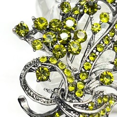 VTG Floral Spray Bow Pin Brooch Sparkling AB Peridot Green Crystal Rhinestones