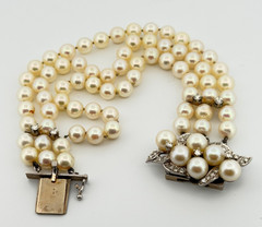 Vintage Three-Strand Akoya Pearl & Diamond Bracelet 10K White Gold 5.50-6mm
