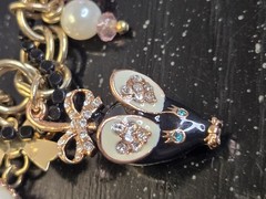 VINTAGE BETSEY JOHNSON PINK CORSET ENAMEL FINISH DANGLING CHARMS FAUX PEARLS…