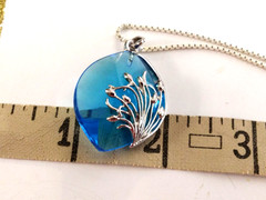 Vintage Blue Glass Necklace Sterling Silver 925 Silver Overlay