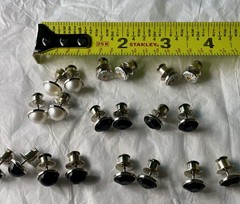 Button Earings Lot Onyx Pearl Tones & Daisies Silvertone Metal Push Backings