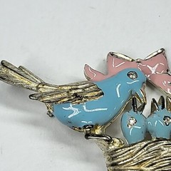 Bird Nest Pin Vintage Pink Blue Birds Signed Vero