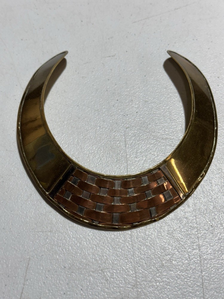 VINTAGE TRI COLOR MODERNIST COLLAR CUFF CHOKER NECKLACE MADE IN INDIA