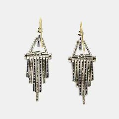 Art Deco Style Lab Created Diamond & Sapphire Dangle Earrings 14k White Gold FN