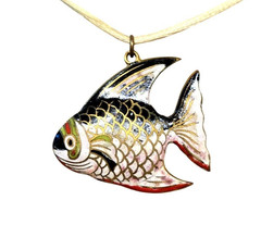 Vintage Cloisonne Fish Pendant Necklace Nautical jewelry Japanese cloisonné art