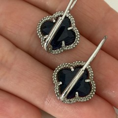 Dyadema Designer 925 Sterling Silver Blue Stone Clover Leverback Dangle Earrings