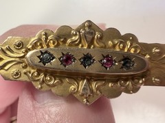 Antique Etruscan English 9k Yellow Gold & Rose Cut Diamond Mourning Brooch/Pin