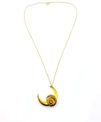 Antique Victorian Crescent Moon Brooch Pendant Glass Gold Filled Necklace