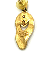Casual Corner Dangle Pierced Earrings Brushed Shiny Gold Tone Door Knocker Drop