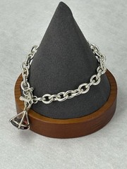 Giftcraft 2008 Bracelet Silver Tone Chain Link Red Crystal Charm